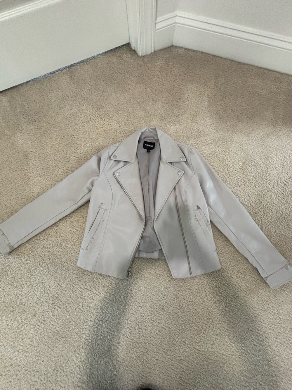Express Light Gray Faux Leather Moto Jacket